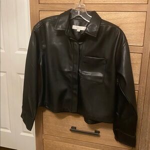 LOFT Petite Black Faux Leather Shirt Jacket